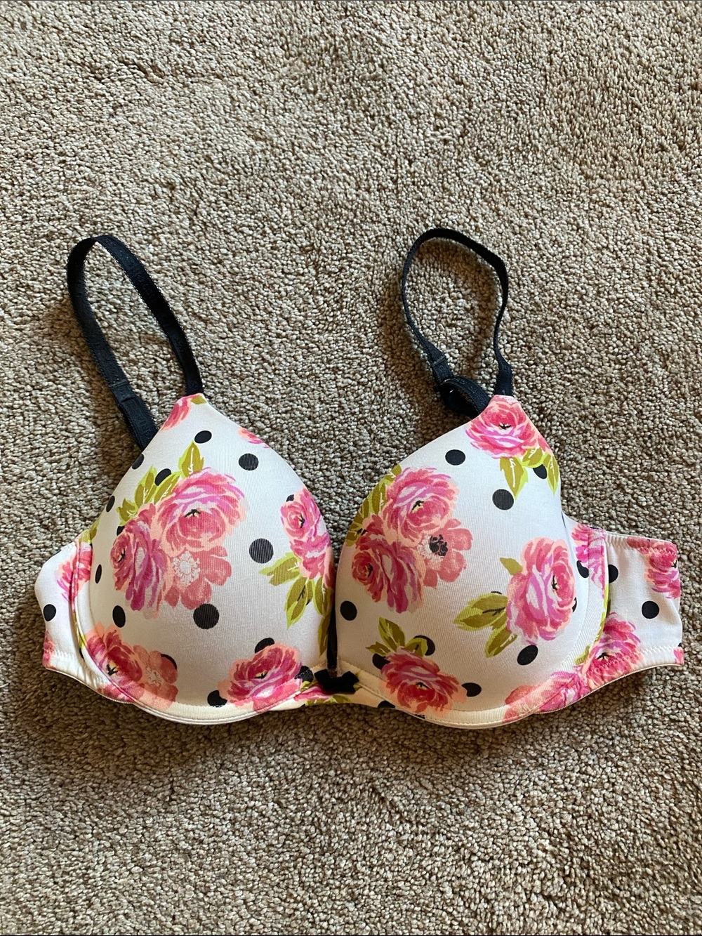 Victoria’s Secret Underwire Floral Rose Print Bra with Black Straps